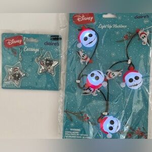 NWT Disney the nightmare before Christmas light up necklace earrings set